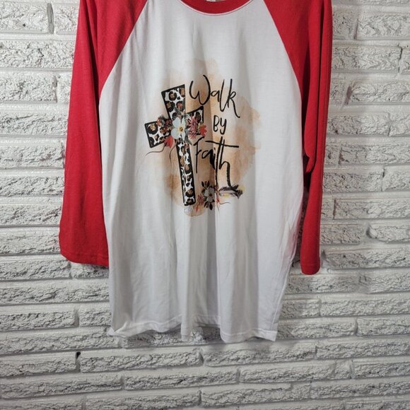 Next Level Unisex Shirt XL Raglan Sleeve Walk By Faith Christian Cross NOV48E - Picture 4 of 10